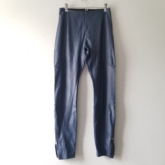 Lysse High Waist Vegan Faux Leather Leggings Navy Blue Small - Picture 1 of 7